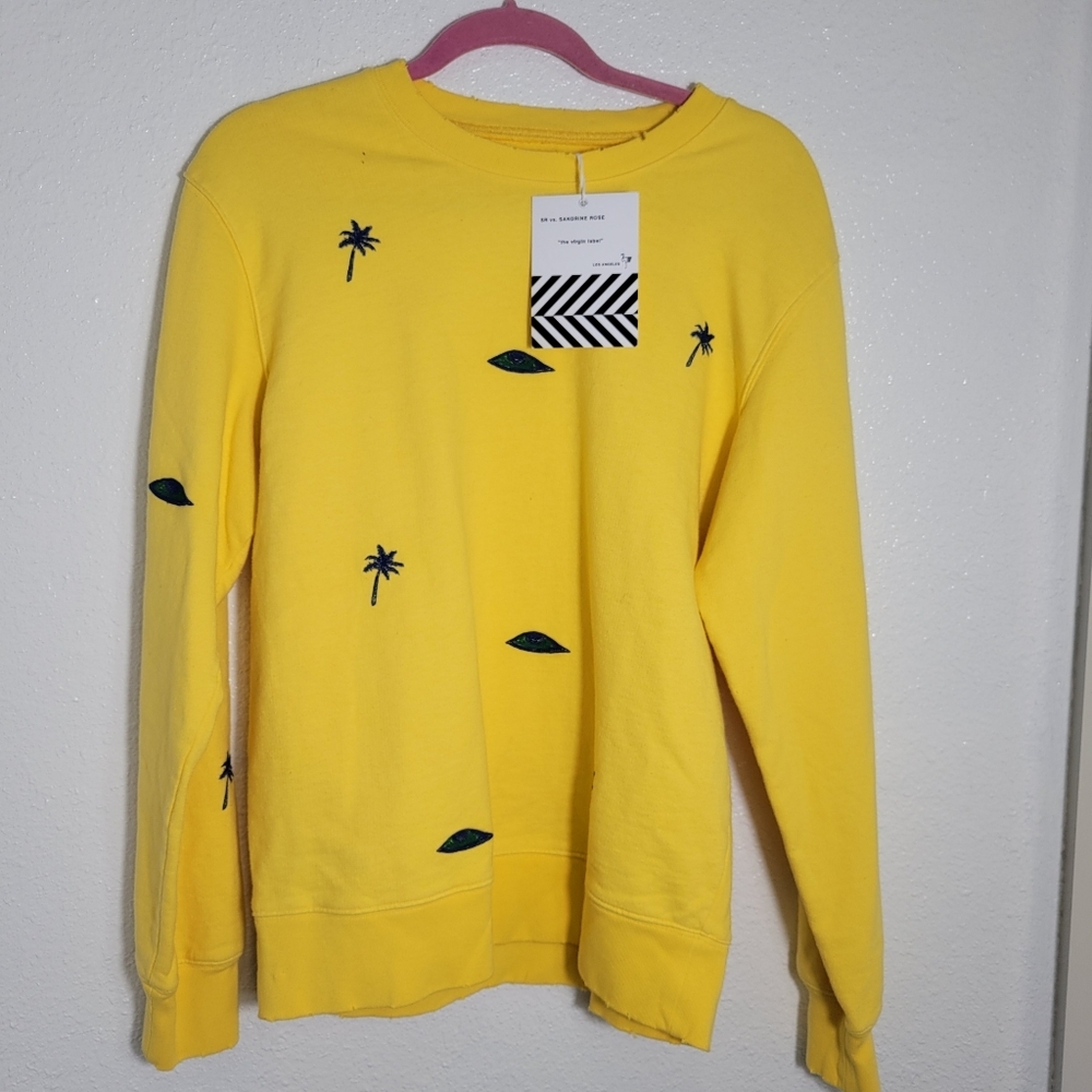 Free People x Sandrine Rose Eye Palm Tree Embroidered Sweatshirt Size S
